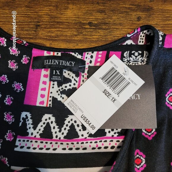 Ellen Tracy Shift Dress 1X Flutter Sleeve Soft Stretch Boho Country Girl NWT - Picture 3 of 9